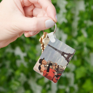 Vintage Tourists at Eiffel Tower, Paris Vacation Keychain