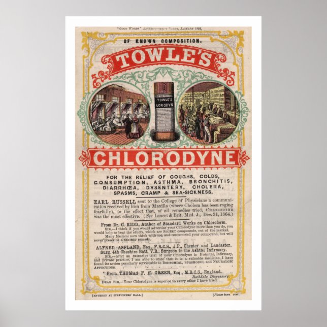 Vintage Towles Cholera Cure Advertisement Poster (Front)