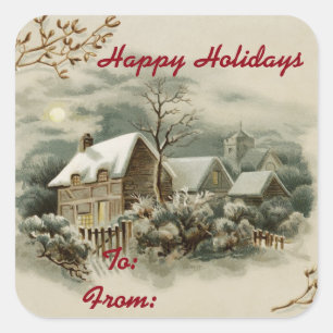 Vintage Town In Winter Square Sticker