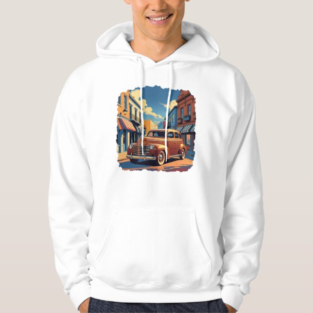 Vintage Town Street Illustration Hoodie (Front)