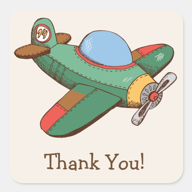 Vintage Toy Airplane Thank You Square Sticker (Front)