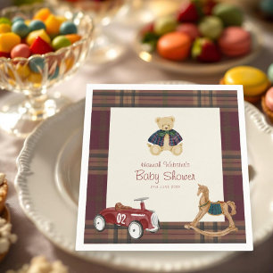 Vintage Toy Bear Plaid Baby Shower Napkins