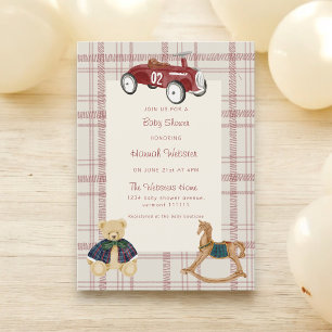 Vintage Toy Car Teddy Bear Baby Shower Invitation
