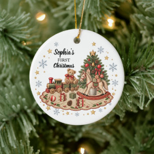 Vintage Toy Christmas Baby Photo Ceramic Ornament