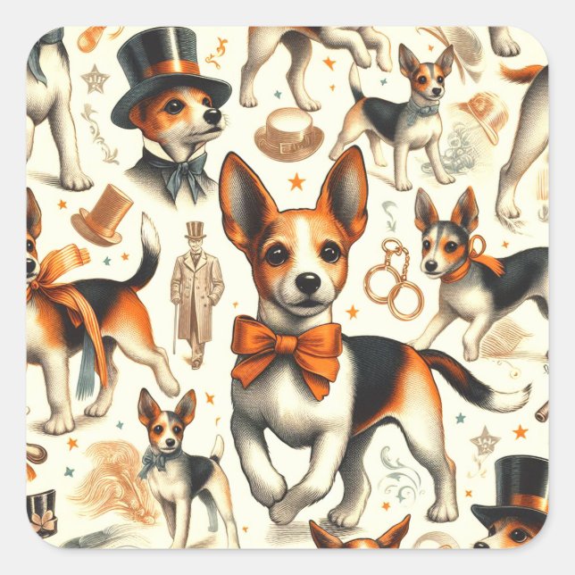 Vintage Toy Fox Terrier Seamless Square Sticker (Front)