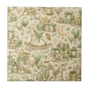 Vintage Toy Horse Gifts Balloons Neutral Green Tile