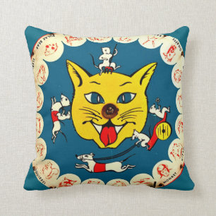 Vintage Toy Kitty Game w/big Cat on back Kids Room Throw Pillow
