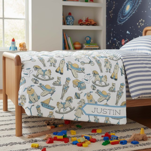 Vintage Toy Pattern Blue/Yellow ID783 Fleece Blanket (Creator Uploaded)