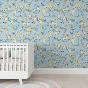 Vintage Toy Pattern Blue/Yellow ID783 Wallpaper
