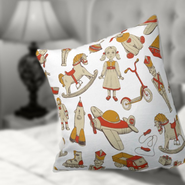 Vintage Toy Pattern Custom Color V4 ID783 Throw Pillow (Creator Uploaded)
