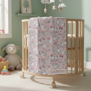 Vintage Toy Pattern Pink/Grey ID783 Fleece Blanket