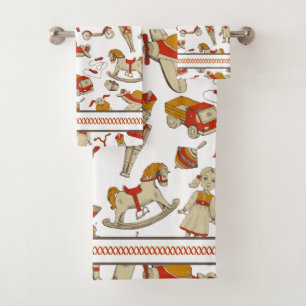 Vintage Toy Pattern Red/Gold ID783 Bath Towel Set