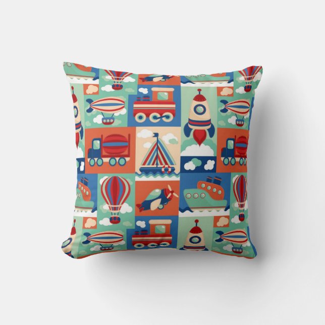 Vintage Toy Pattern Throw Pillow (Front)