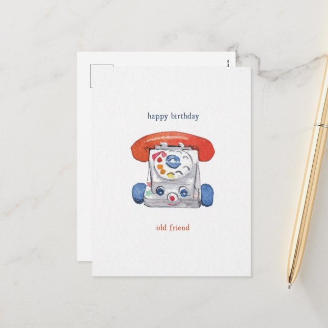 Vintage Toy Telephone Birthday Postcard (Front/Back In Situ)