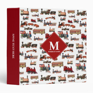Vintage Toy Train Colorful Trains Pattern Monogram Binder