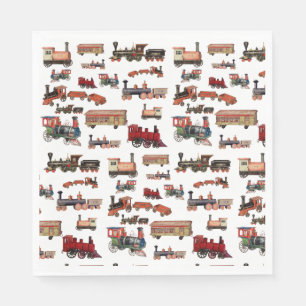 Vintage Toy Train Colourful Trains Pattern Napkin