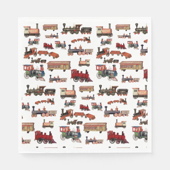 Vintage Toy Train Colourful Trains Pattern Napkin (Front)