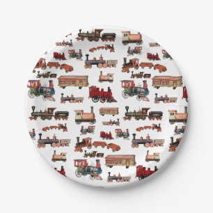 Vintage Toy Train Colourful Trains Pattern Paper Plate