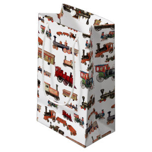 Vintage Toy Train Colourful Trains Pattern Small Gift Bag