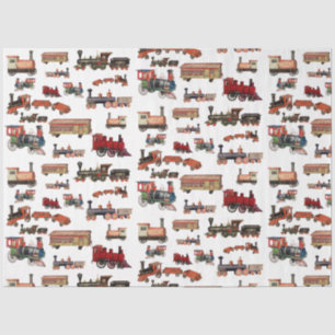 Vintage Toy Train Colourful Trains Pattern Tissue Paper