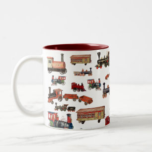 Vintage Toy Train Colourful Trains Pattern Two-Tone Coffee Mug