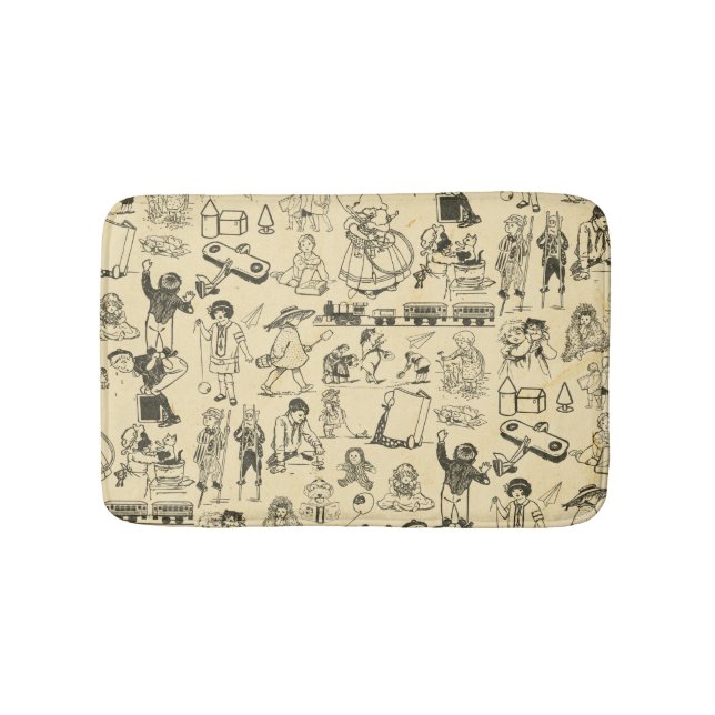 Vintage toys and playing children pattern bath mat (Front)