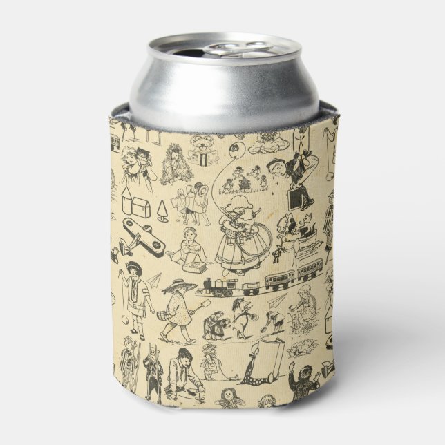 Vintage toys and playing children pattern can cooler (Can Front)