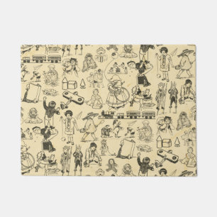 Vintage toys and playing children pattern doormat