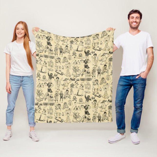 Vintage toys and playing children pattern fleece blanket (In Situ)