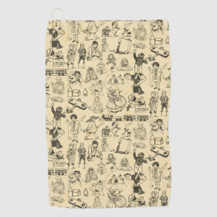 Vintage toys and playing children pattern golf towel