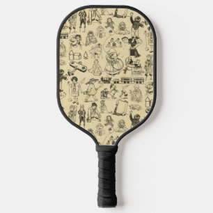 Vintage toys and playing children pattern pickleball paddle