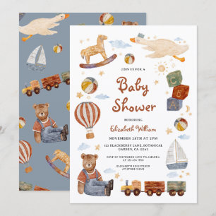 Vintage Toys Bear Boy Baby Shower Invitation