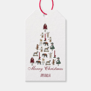 Vintage Toys Christmas Tree Red Calligraphy Gift T Gift Tags