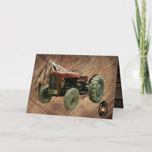 Vintage Tracteur rouge Rustic Grange Carte de note