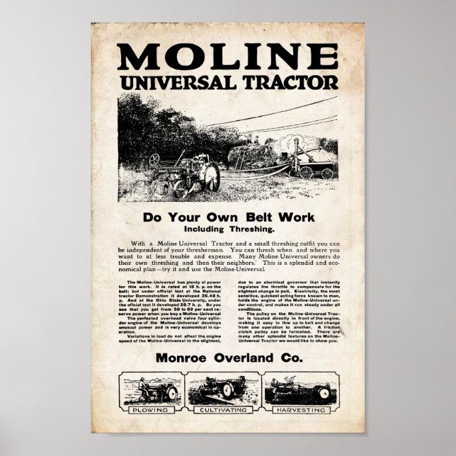 Vintage Tractor Advertising Poster (Front)