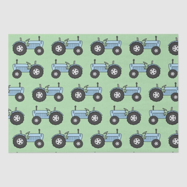 Vintage Tractor Blue Wrapping Paper (Front)