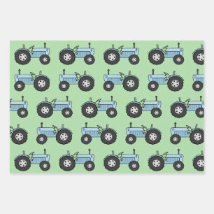 Vintage Tractor Blue Wrapping Paper Sheet