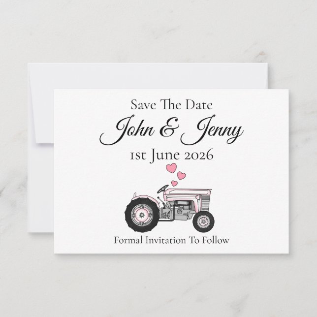 Vintage Tractor Farmer Wedding Save The Date (Front)