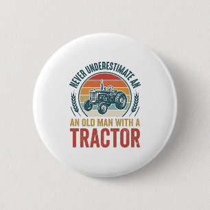 Vintage Tractor Old Man Quote Shirt Design_1 2 Inch Round Button