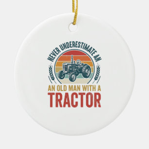 Vintage Tractor Old Man Quote Shirt Design_1 Ceramic Ornament