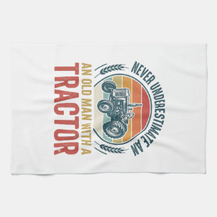 Vintage Tractor Old Man Quote Shirt Design_1 Kitchen Towel