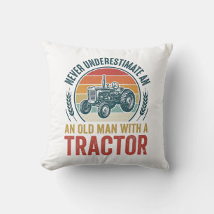 Vintage Tractor Old Man Quote Shirt Design_1 Throw Pillow
