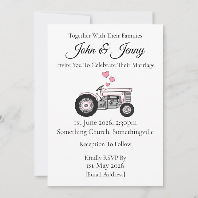 Vintage Tractor Wedding Invitation Farmers (Front)