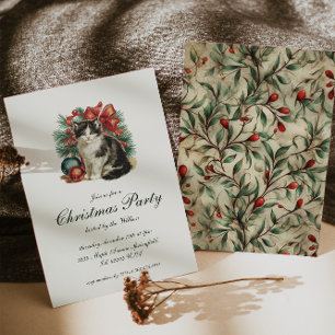 Vintage Traditional Cat Christmas Party Invitation