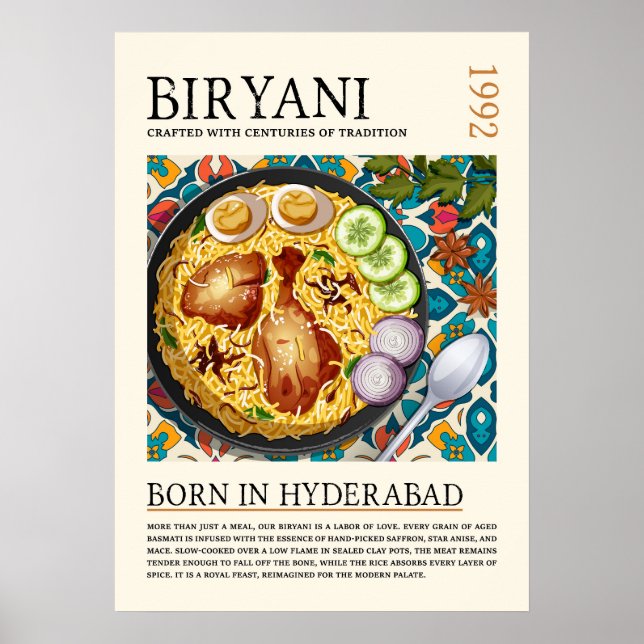 Vintage Traditional Hyderabadi Biryani Artwork Poster (Front)