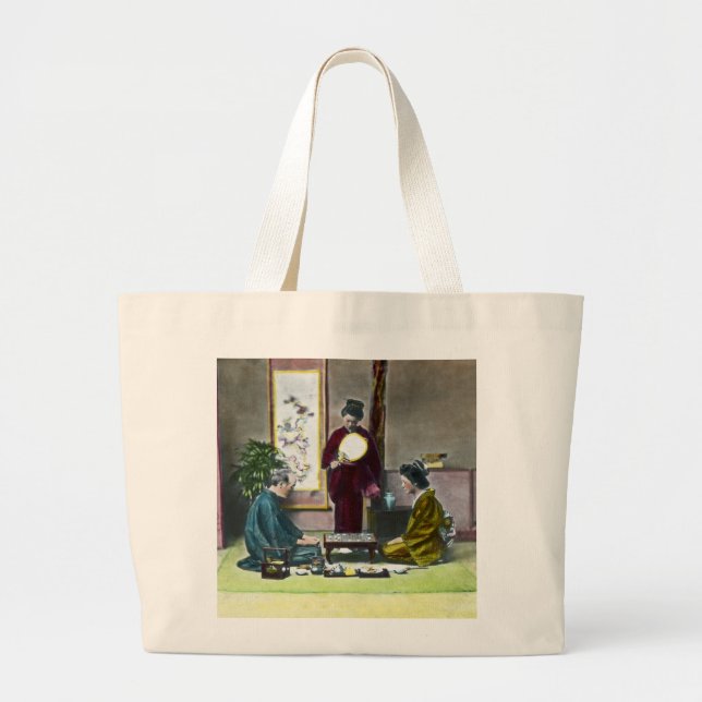Vintage Traditional Japanese MahJong Large Tote Bag (Front)