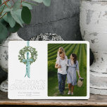Vintage Traditional Wreath Ribbon Watercolor Photo Foil Holiday Card<br><div class="desc">A vintage, elegant take on a custom holiday card. A custom photo card, perfect for family holiday cards, Christmas cards for family and friends. This card features a watercolor wreath and silver or gold foil design with Season's Greetings. Appropriate and all-inclusive for Christmas, Hanukkah, and all beliefs and families. Customize...</div>