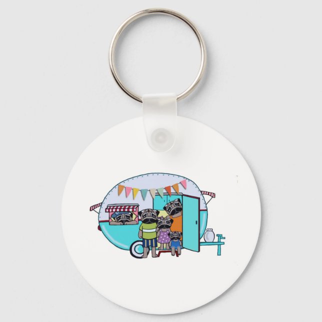 Vintage Trailer Pugs Keychain (Front)