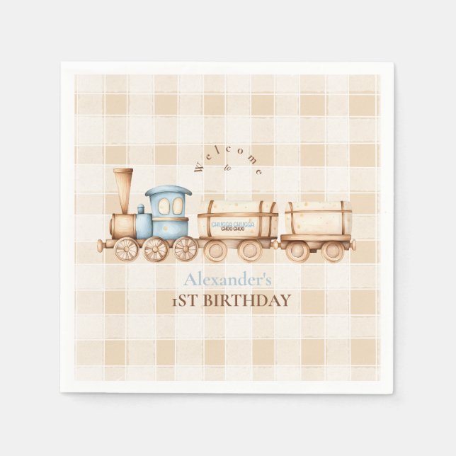 Vintage Train 1st Birthday  Napkin (Front)