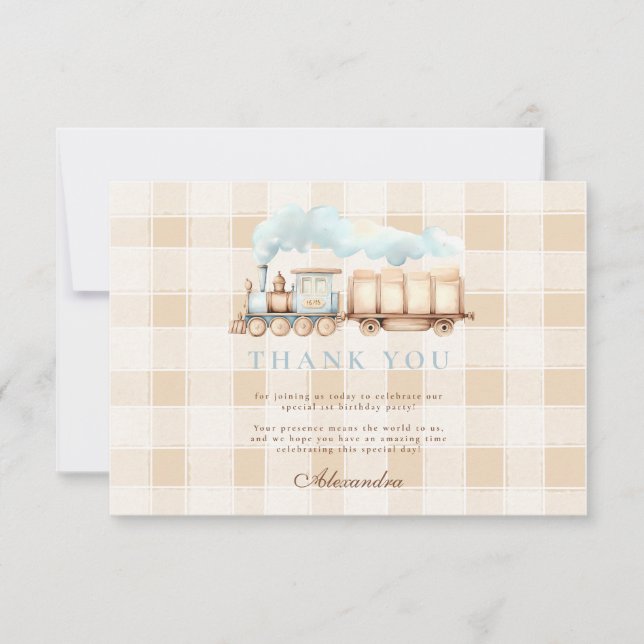 Vintage Train 1st Birthday  Thank You Card (Front)